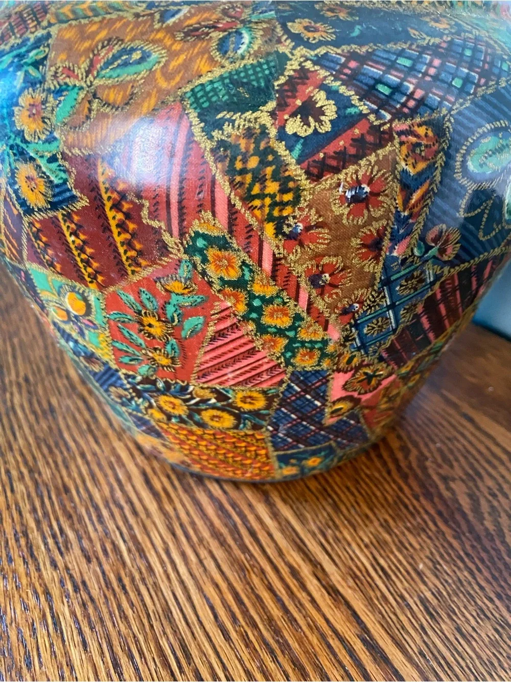 Vintage Multicolor Patchwork Floral Design Vase Colorful Boho Folk Art Vase - Picture 8 of 17